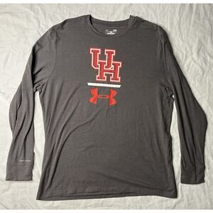 Under Armour Houston Cougars T Shirt Mens Large Gray Long Sleeve Heat Gear Loose
